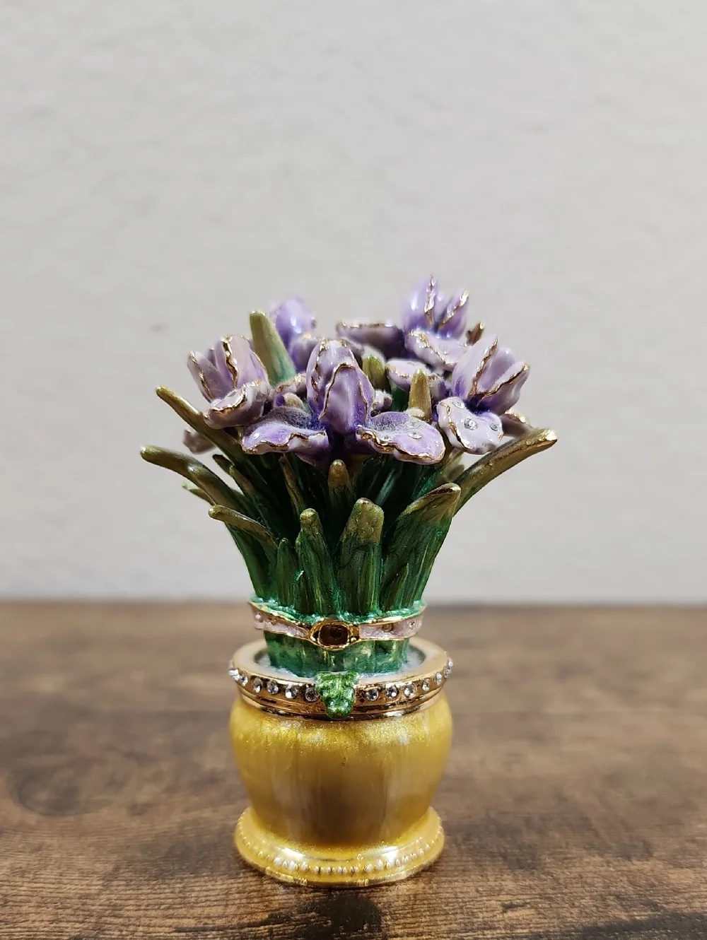 Miniature Jeweled Iris Flower Trinket Holder